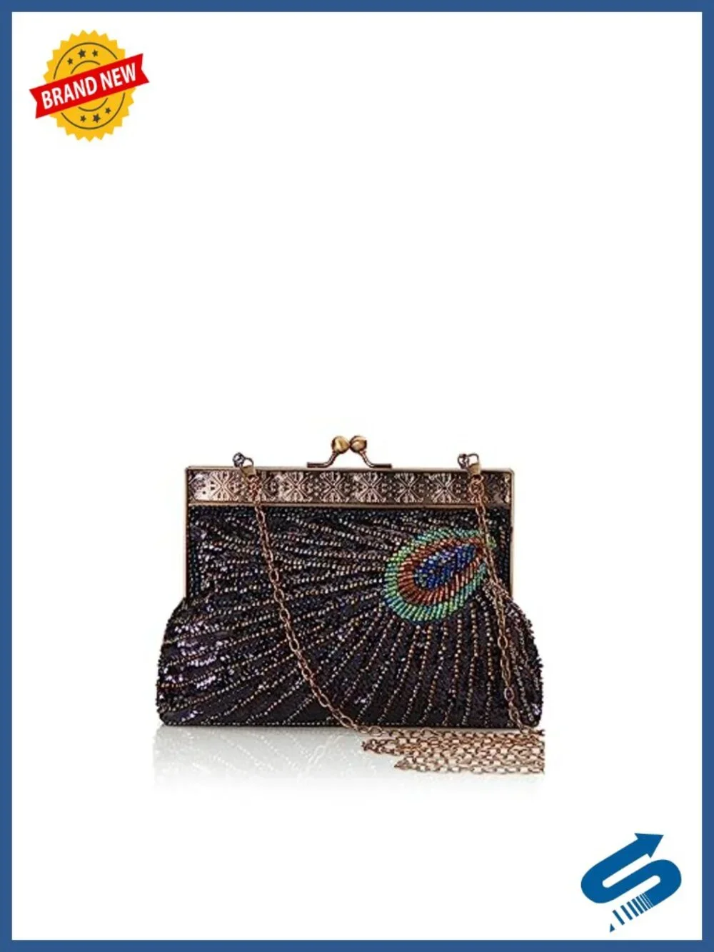 Vintage Peacock Sequin Clutch Evening Bag Beaded Gatsby Party Purse